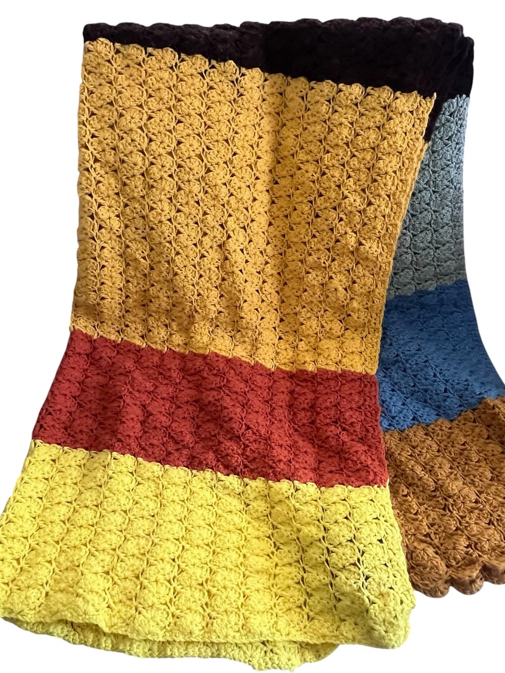 Handmade Crochet Vintage Afghan – Textured Arcade & Shell Stitch Blanket